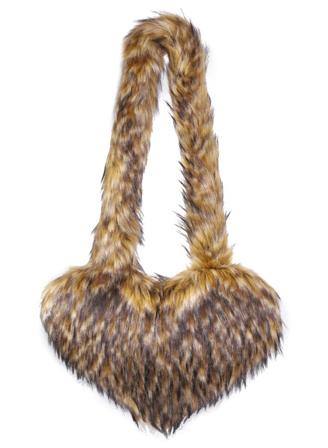 Rejolly Heart Shaped Furry Purse for Women Fluffy Faux Fur Trendy Y2K Girls Handbag Soft Shoulder Bag Khaki - Image 2