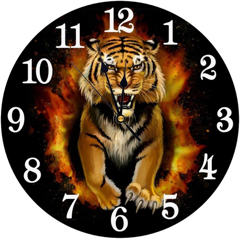 Abucaky Roar Tiger Wall Clock Battery Operated Silent Round Clock Animal Wall Decor for Home, Office, School 9.8 Inch - Image 1