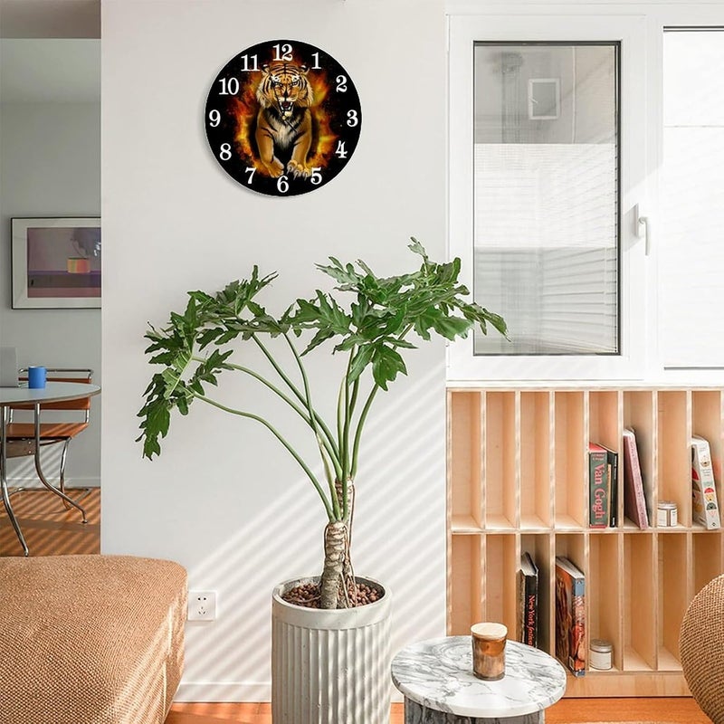 Abucaky Roar Tiger Wall Clock Battery Operated Silent Round Clock Animal Wall Decor for Home, Office, School 9.8 Inch - Image 3