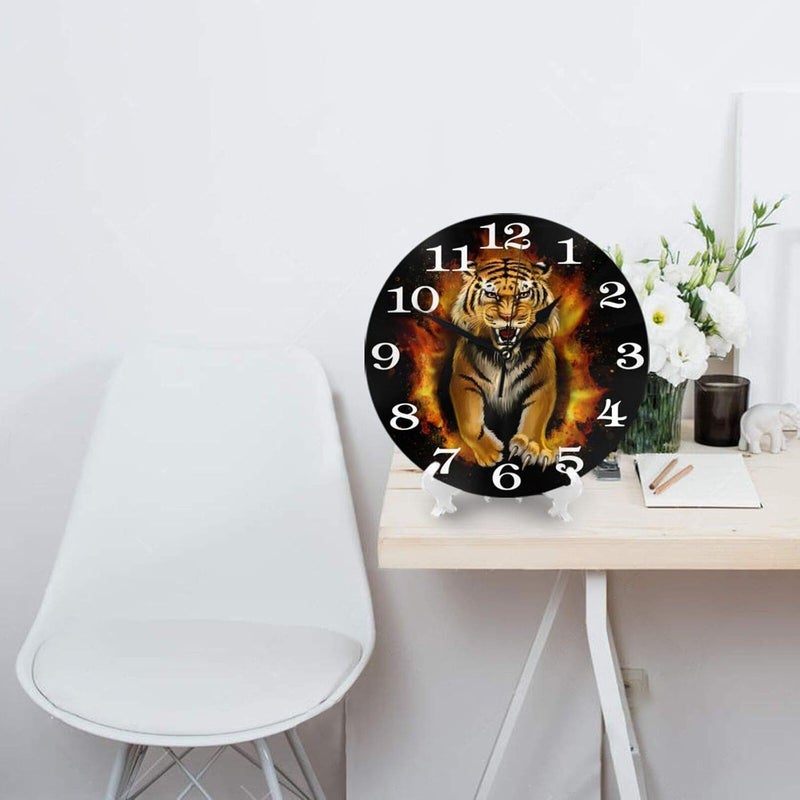Abucaky Roar Tiger Wall Clock Battery Operated Silent Round Clock Animal Wall Decor for Home, Office, School 9.8 Inch - Image 2