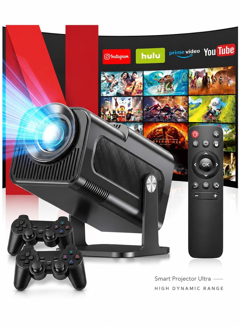Smart Projector Ultra HD Android 11 (2-in-1) - Built-in Retro Atari Games with 2 Wireless Controllers - Portable 4K Home Cinema Supports HDR, WiFi 6, Bluetooth 5.0 - Supports Netflix, YouTube, Spotify & HBO Max - Image 1