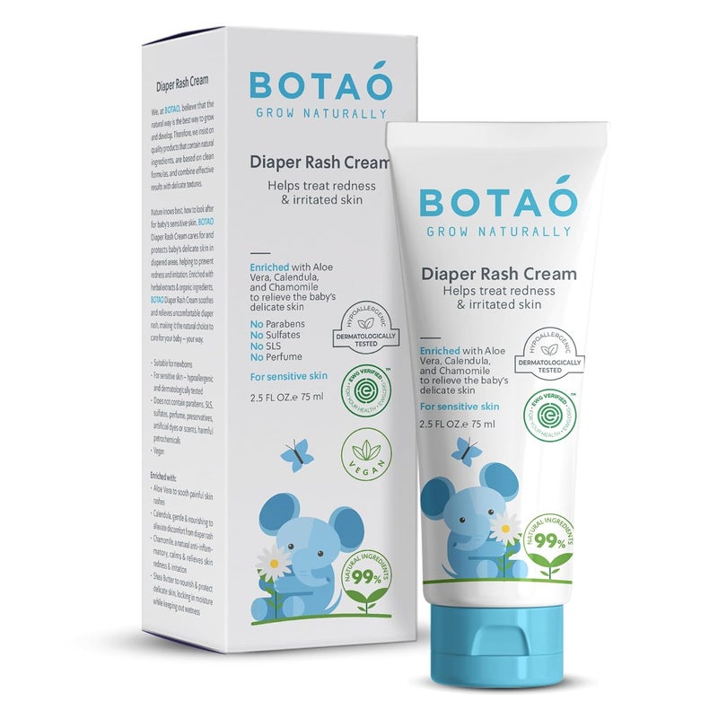 BOTAO Babys Natural Diaper Cream  Organic Diaper Cream EWG Verified  Naturally Soothes Baby Rashes  Baby zinc Ointment Natural  For Sensitive Skin with Aloe Vera  Calendula 25Oz - Image 1