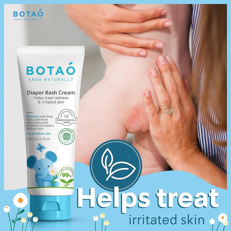BOTAO Babys Natural Diaper Cream  Organic Diaper Cream EWG Verified  Naturally Soothes Baby Rashes  Baby zinc Ointment Natural  For Sensitive Skin with Aloe Vera  Calendula 25Oz - Image 3