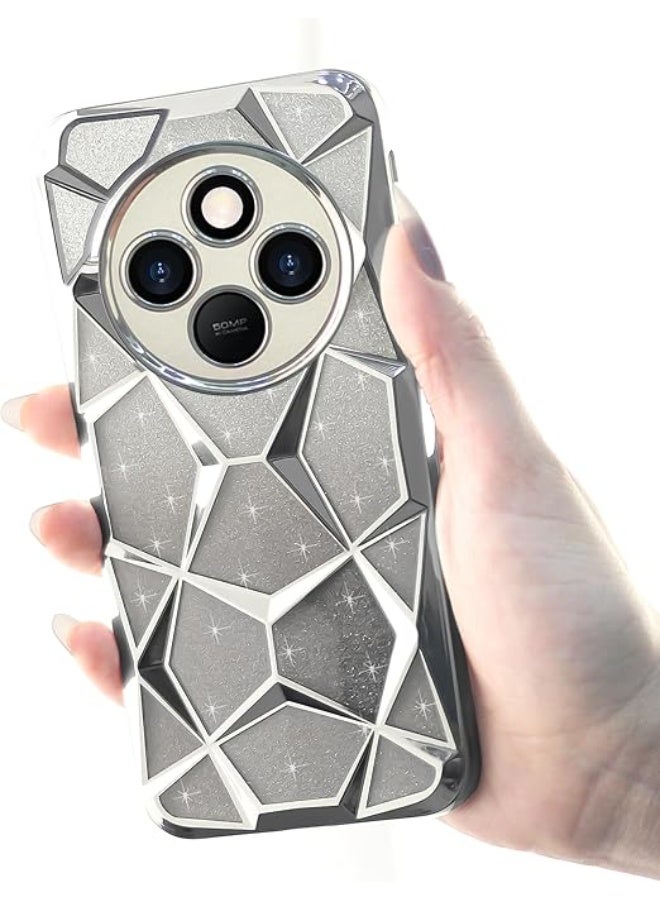 جراب متوافق مع هاتف Xiaomi Redmi 14C/Redmi A4/Poco C75، جراب شفاف لامع متدرج اللون، مصنوع من مادة TPU الناعمة والسيليكون، جراب لطيف لحماية الكاميرا، مقاوم للصدمات، للنساء والفتيات - فضي