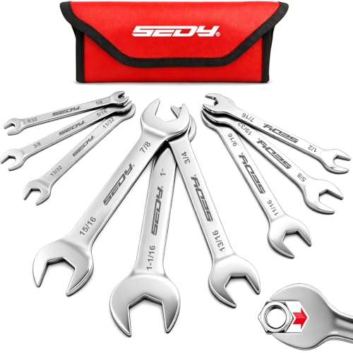 SEDY 9Piece Super Thin OpenEnd Wrench Set SAE 141116 3mm Thickness Slim Wrench Set for Tight Spaces Nickel Plated Flat Wrenches with Rolling Storage Pouch - Image 1