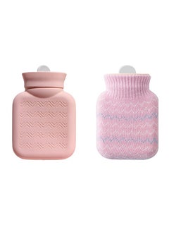 KASTWAVE Hot Water Bag with Soft Cover Small Lovely and Reusable Bottles Hand Warmers Portable Removeable Washable Knit Covers Microwave Oven Heating Available Pink  - Image 1