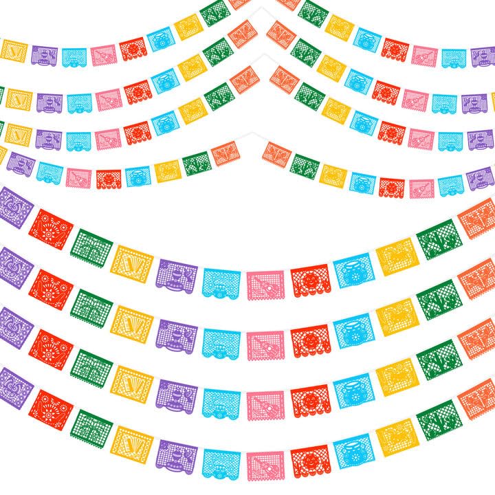 DUNCHATY 6 Pack Mexican Banner 132Ft22ft x 6 Papel Picado Fiesta Decorations Cinco de Mayo Da de Muertos Birthday Party Supplies 12 Patterns with String Waterproof Plastic Indoor Outdoor - Image 1