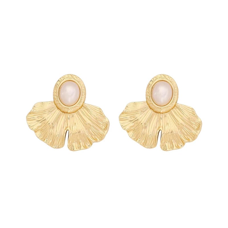 فلافي اقراط على شكل ورقة الجنكة مع لؤلؤة - Image 2