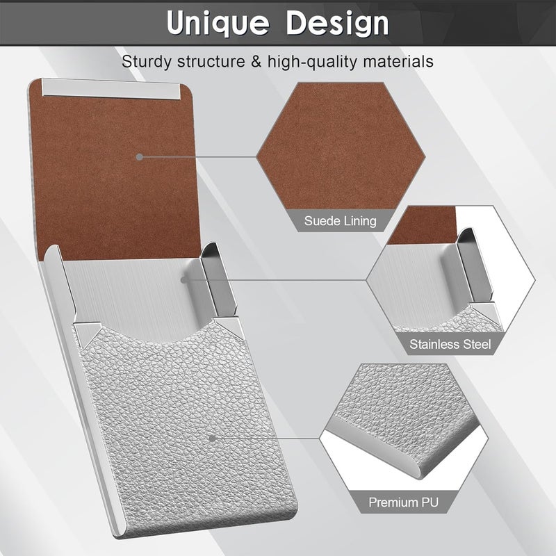 DMFLY Business Card Holder with Ultra Slim Design, Business Card Case with Premium PU Leather, Suit Pocket Metal Card Holder for Women/Men, Magnetic Closure Quick Access Cards - Image 3