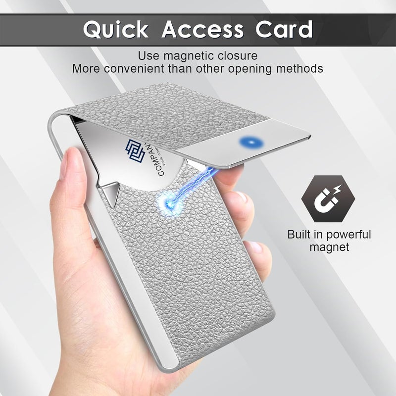 DMFLY Business Card Holder with Ultra Slim Design, Business Card Case with Premium PU Leather, Suit Pocket Metal Card Holder for Women/Men, Magnetic Closure Quick Access Cards - Image 4