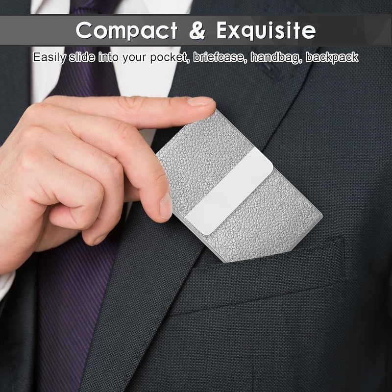 DMFLY Business Card Holder with Ultra Slim Design, Business Card Case with Premium PU Leather, Suit Pocket Metal Card Holder for Women/Men, Magnetic Closure Quick Access Cards - Image 2