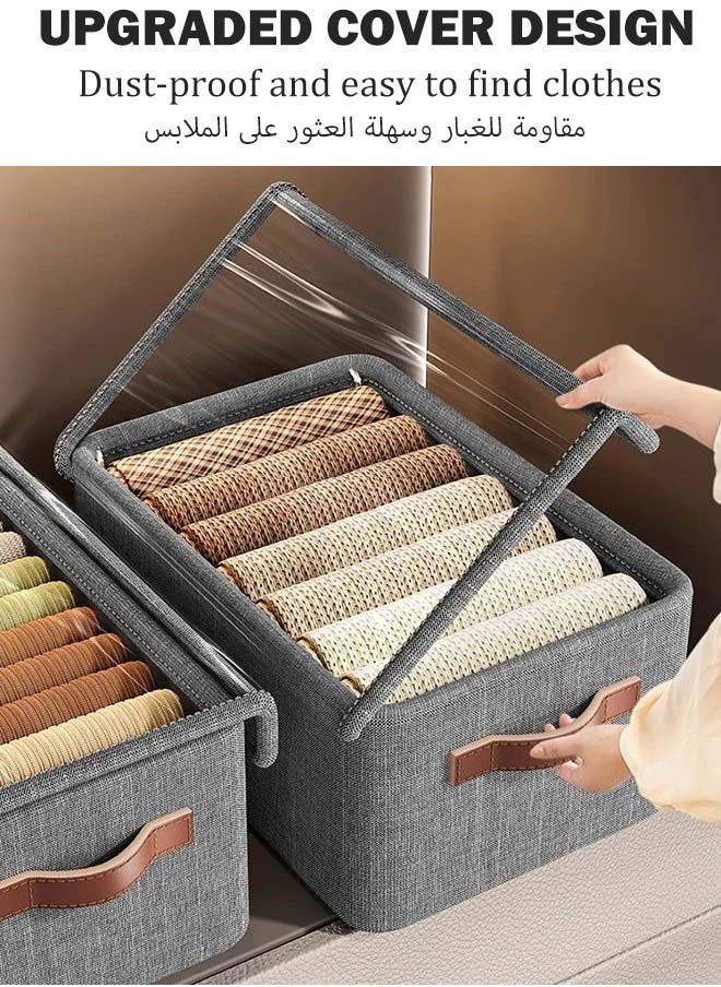 YIM-VIBEHAUS - 3-Piece Cloth Storage Box, Foldable Closet Drawer Storage Box With Transparent Cover And Handle,Drawer Organizers for Clothes,Jeans,T-Shirt (47x28x20cm) - Image 1