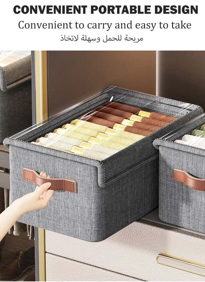 YIM-VIBEHAUS - 3-Piece Cloth Storage Box, Foldable Closet Drawer Storage Box With Transparent Cover And Handle,Drawer Organizers for Clothes,Jeans,T-Shirt (47x28x20cm) - Image 1