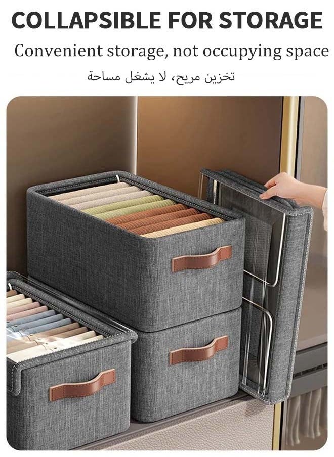 YIM-VIBEHAUS - 3-Piece Cloth Storage Box, Foldable Closet Drawer Storage Box With Transparent Cover And Handle,Drawer Organizers for Clothes,Jeans,T-Shirt (47x28x20cm) - Image 1