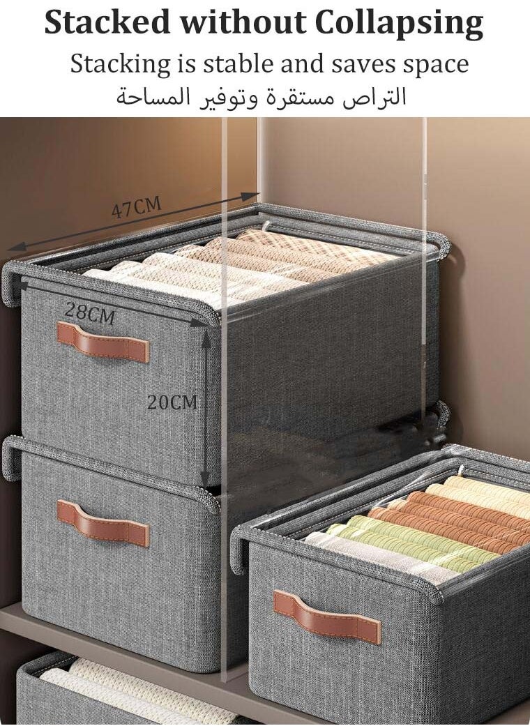 YIM-VIBEHAUS - 3-Piece Cloth Storage Box, Foldable Closet Drawer Storage Box With Transparent Cover And Handle,Drawer Organizers for Clothes,Jeans,T-Shirt (47x28x20cm) - Image 1