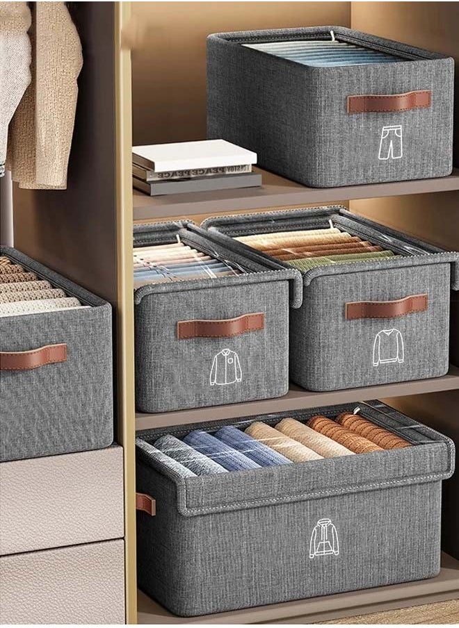 YIM-VIBEHAUS - 3-Piece Cloth Storage Box, Foldable Closet Drawer Storage Box With Transparent Cover And Handle,Drawer Organizers for Clothes,Jeans,T-Shirt (47x28x20cm) - Image 1