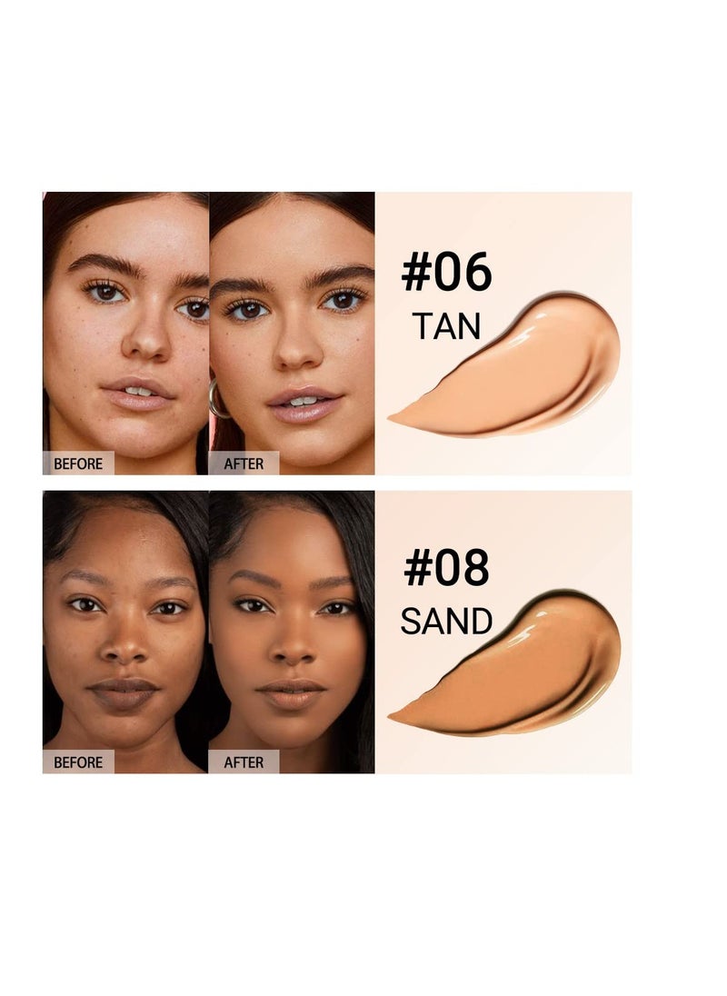 Excefore - Skin-Caring Liquid Foundation, 2 Pcs Lightweight Warm Peach Cream Concealer with Medium Coverage, Waterproof Oil-Free Moisturizing Foundation for Corrects Tattoo Cover Up, Golden, Sand - Image 1