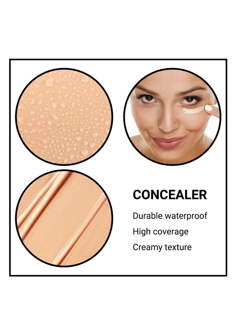 Excefore - Skin-Caring Liquid Foundation, 2 Pcs Lightweight Warm Peach Cream Concealer with Medium Coverage, Waterproof Oil-Free Moisturizing Foundation for Corrects Tattoo Cover Up, Golden, Sand - Image 1