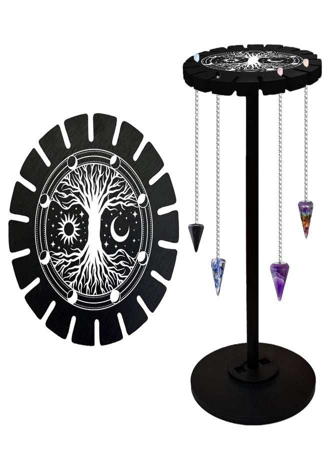 CHGCRAFT Tree of Life Pendulum Stand Wooden Crystal Display Shelf Pendulum Display Rack Witch Stuff Black Crystal Display Shelf Pendulum Holder for Crystal Stone Essential Boho Oil Decor - Image 1