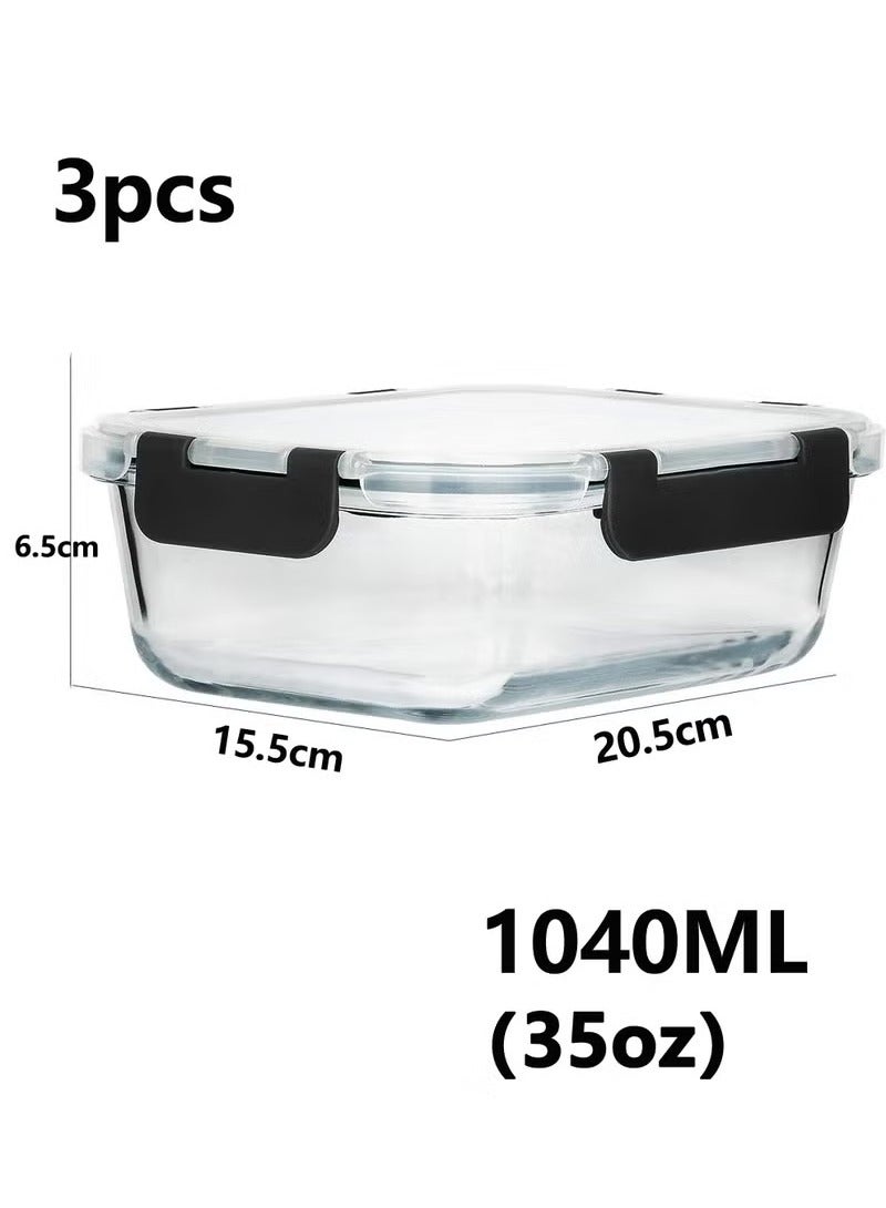 ELFSA [3-Pack,1040ML] Glass Meal Prep Containers, Lunch Box, Glass Food Storage Containers,Airtight Glass Lunch Containers with Lids - Microwave, Freezer and Dishwasher - Image 2