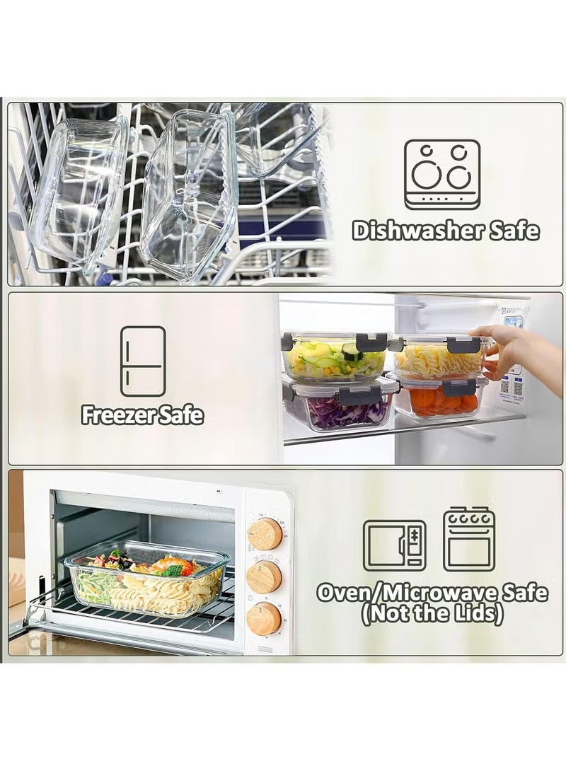 ELFSA [3-Pack,1040ML] Glass Meal Prep Containers, Lunch Box, Glass Food Storage Containers,Airtight Glass Lunch Containers with Lids - Microwave, Freezer and Dishwasher - Image 4