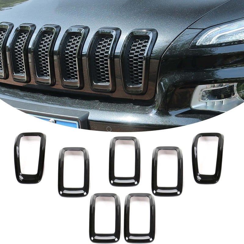 Jimen for Jeep Cherokee Grill Inserts 7PCS Grille Inserts Compatible with Jeep Cherokee 20142018 Black