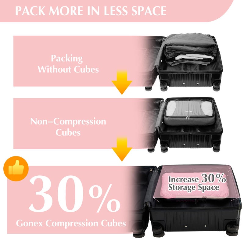 Gonex Compression Packing Cubes, 4pcs Expandable Storage Travel Luggage Bags Organizers (Pink) - Image 3