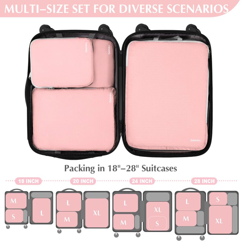 Gonex Compression Packing Cubes, 4pcs Expandable Storage Travel Luggage Bags Organizers (Pink) - Image 4