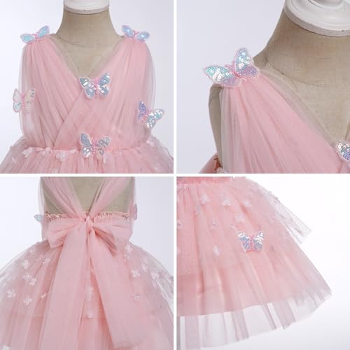 IMEKIS Butterfly Dress for Girls: 1st 2nd Birthday Outfit Cake Smash Baby Flower Girl Dress Wedding Guest Toddler Graduation Dress Kids Princess Sparkle Tulle Tea Party Easter Formal Pink 18-24 Months - Image 4
