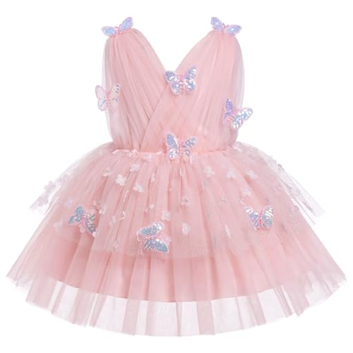 IMEKIS Butterfly Dress for Girls: 1st 2nd Birthday Outfit Cake Smash Baby Flower Girl Dress Wedding Guest Toddler Graduation Dress Kids Princess Sparkle Tulle Tea Party Easter Formal Pink 18-24 Months - Image 1