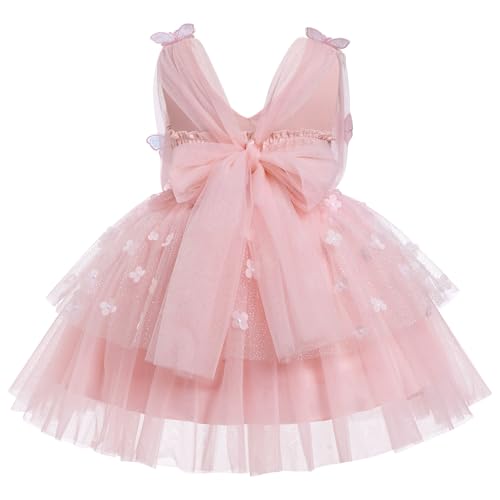 IMEKIS Butterfly Dress for Girls: 1st 2nd Birthday Outfit Cake Smash Baby Flower Girl Dress Wedding Guest Toddler Graduation Dress Kids Princess Sparkle Tulle Tea Party Easter Formal Pink 18-24 Months - Image 2