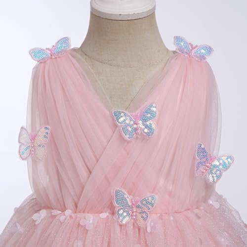 IMEKIS Butterfly Dress for Girls: 1st 2nd Birthday Outfit Cake Smash Baby Flower Girl Dress Wedding Guest Toddler Graduation Dress Kids Princess Sparkle Tulle Tea Party Easter Formal Pink 18-24 Months - Image 5
