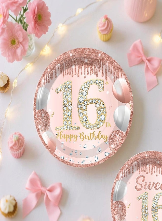 cocomigo Sweet 16 Party Decorations Pink with Cake Topper, 25 Serves 16th Birthday Disposable Tableware Set, with 2pcsTable Cloth, with Cake Topper, Centerpieces, Banner, for Girls Birthday Party - Image 5