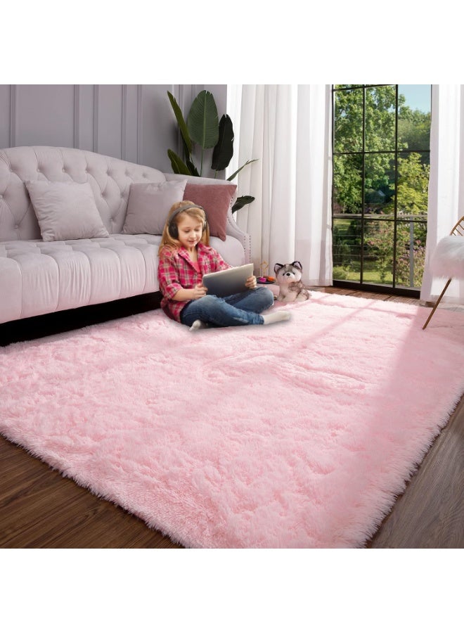 LIODUX Ultra Soft Modern Area Rugs, Indoor Fluffy Living Room Carpets, Non-Slip Bedroom Home Decor Rug, Washable Furry Throw Rugs for Kids Room Decoration (Light Pink, 160x230CM) - Image 1