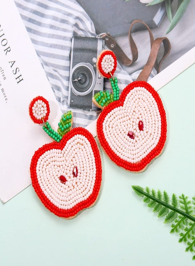 Boderier Teacher Earrings Beaded Apple Dangle Earrings Preppy Colorful Beaded School Earrings Teacher Appreciation Gifts - Image 5