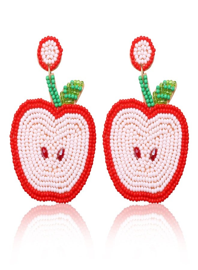 Boderier Teacher Earrings Beaded Apple Dangle Earrings Preppy Colorful Beaded School Earrings Teacher Appreciation Gifts - Image 1