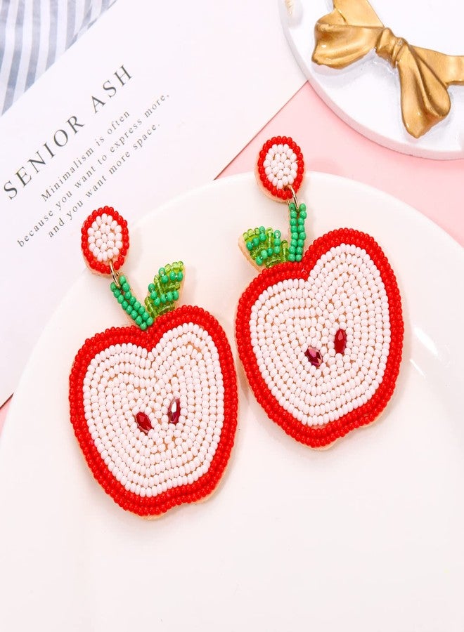Boderier Teacher Earrings Beaded Apple Dangle Earrings Preppy Colorful Beaded School Earrings Teacher Appreciation Gifts - Image 4