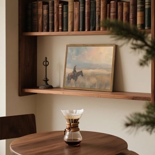 yulihaz Vintage Western Cowboy Wall Art Cowboy on Horse Wall Decor Paintings Southwestern Landscape Poster Canvas Prints for Bedroom Farmhouse Living Room 12x16 inch Wood Framed - Image 3