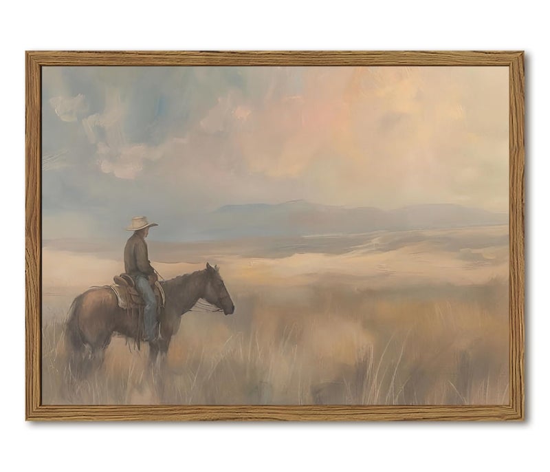 yulihaz Vintage Western Cowboy Wall Art Cowboy on Horse Wall Decor Paintings Southwestern Landscape Poster Canvas Prints for Bedroom Farmhouse Living Room 12x16 inch Wood Framed - Image 2