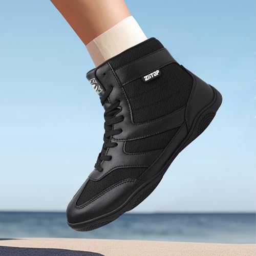 ziitop Wrestling Shoes Men Boxing Shoe for Mens Weightlifting Powerlifting Deadlift Squatting High Top Fitness Zero Drop Black - Image 3