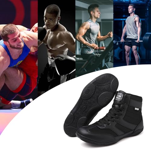 ziitop Wrestling Shoes Men Boxing Shoe for Mens Weightlifting Powerlifting Deadlift Squatting High Top Fitness Zero Drop Black - Image 2