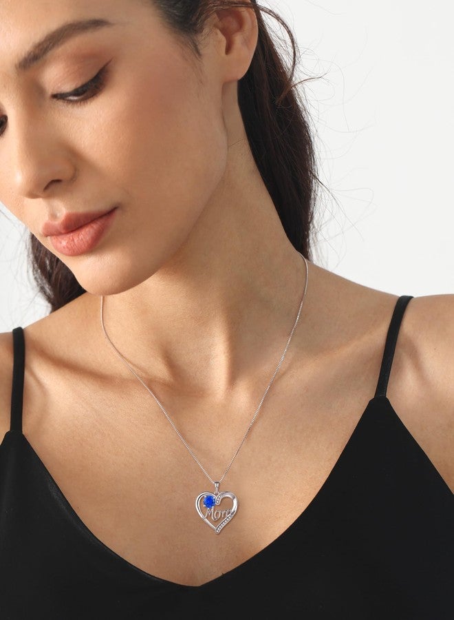 YL 925 Sterling Silver Heart Necklace for Women Love Mom Pendant Created Sapphire Jewelry for Mother - Image 3
