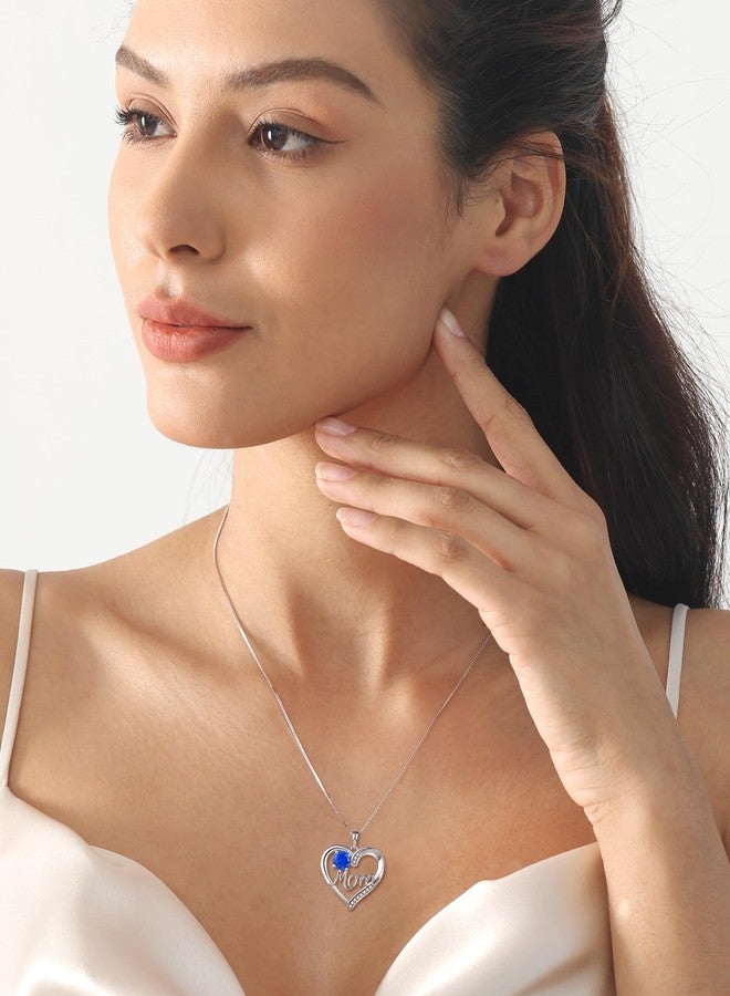 YL 925 Sterling Silver Heart Necklace for Women Love Mom Pendant Created Sapphire Jewelry for Mother - Image 2