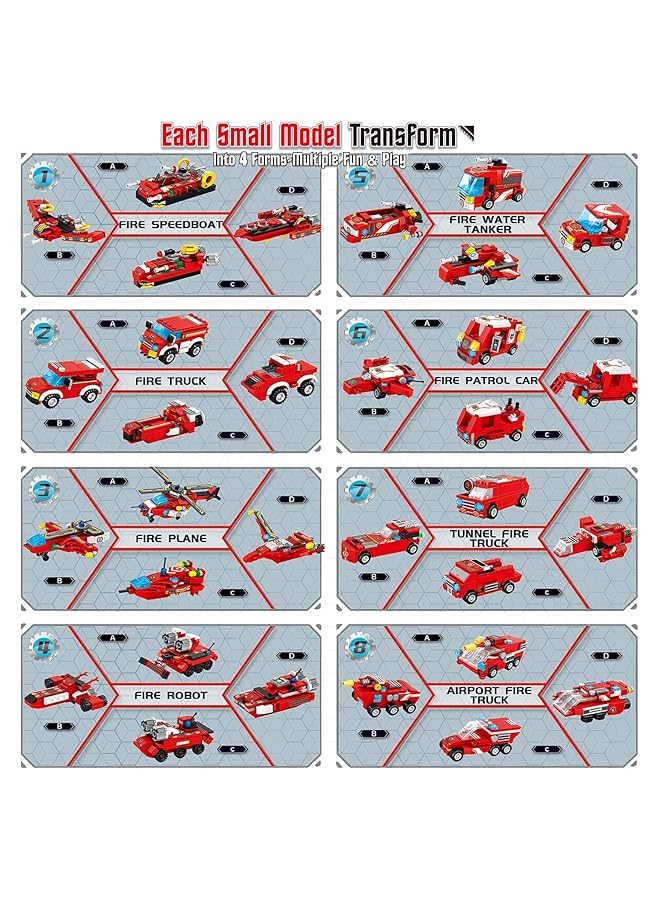 KASTWAVE Fire Robot Stem Building Toys 836 Pcs Creative Construction Truck Blocks Toys 35 In 1 Stem Educational Building Bricks City Fire Rescue Vehicles Kit Gift For Kids For Boys Age 6+ Year Old - Image 3