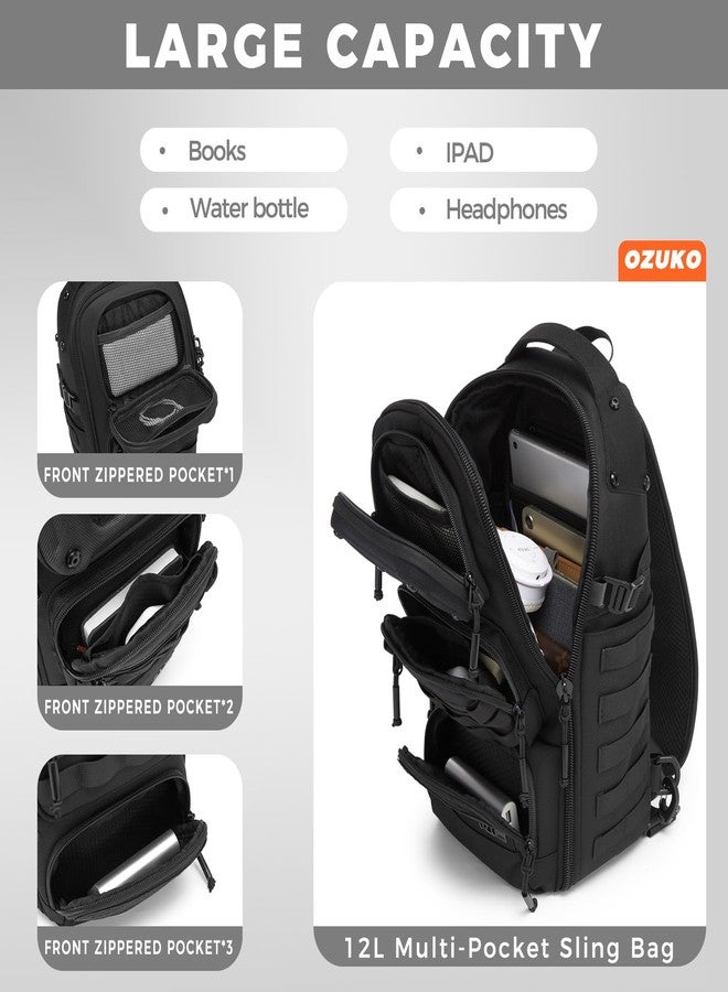 أوزوكو حقيبة كتف تكتيكية من أوزوكو للرجال، حقيبة ظهر متعددة الجيوب، حقيبة كتف مقاومة للماء مناسبة للمشي لمسافات طويلة والسفر والاستخدام اليومي - Image 5
