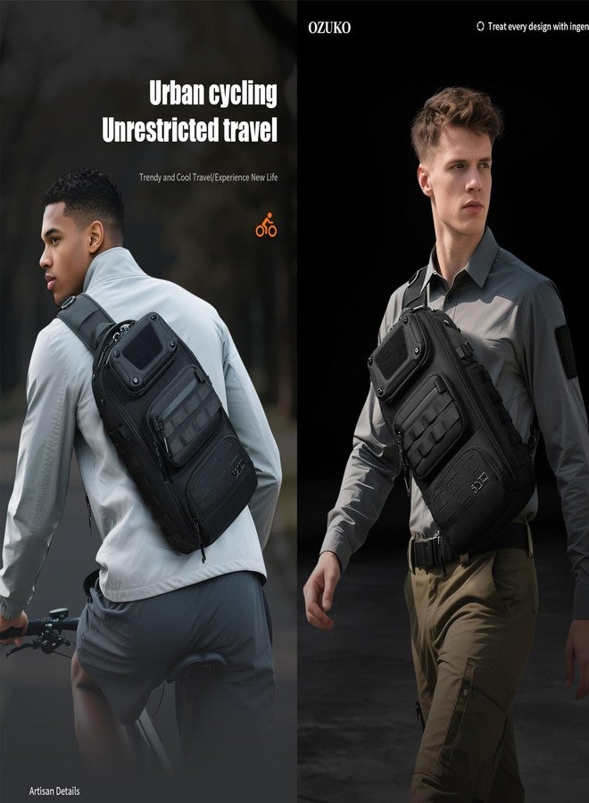 أوزوكو حقيبة كتف تكتيكية من أوزوكو للرجال، حقيبة ظهر متعددة الجيوب، حقيبة كتف مقاومة للماء مناسبة للمشي لمسافات طويلة والسفر والاستخدام اليومي - Image 3