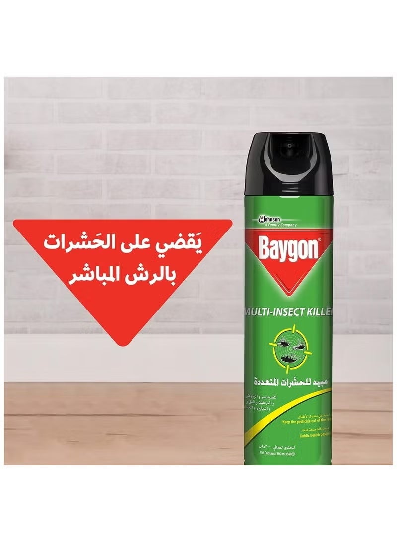 Baygon بايغون مبيد الحشرات المتعدد - مكافحة الآفات المنزلية الشاملة - بخاخ سريع المفعول ضد الصراصير والبعوض والذباب والنمل - حماية داخلية وخارجية مع تركيبة تدوم 24 ساعة، 300 مل - Image 2