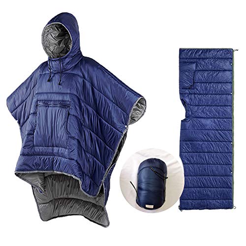 HI SUYI Camp Poncho Sleeping Bag Wearable Hooded Blanket - Envelope Lightweight Thermal Cloak Cape Windproof with Premium Stuff Compression Sack for Backpacking Hiking Hunting Fishing Outdoor Sport - Image 1