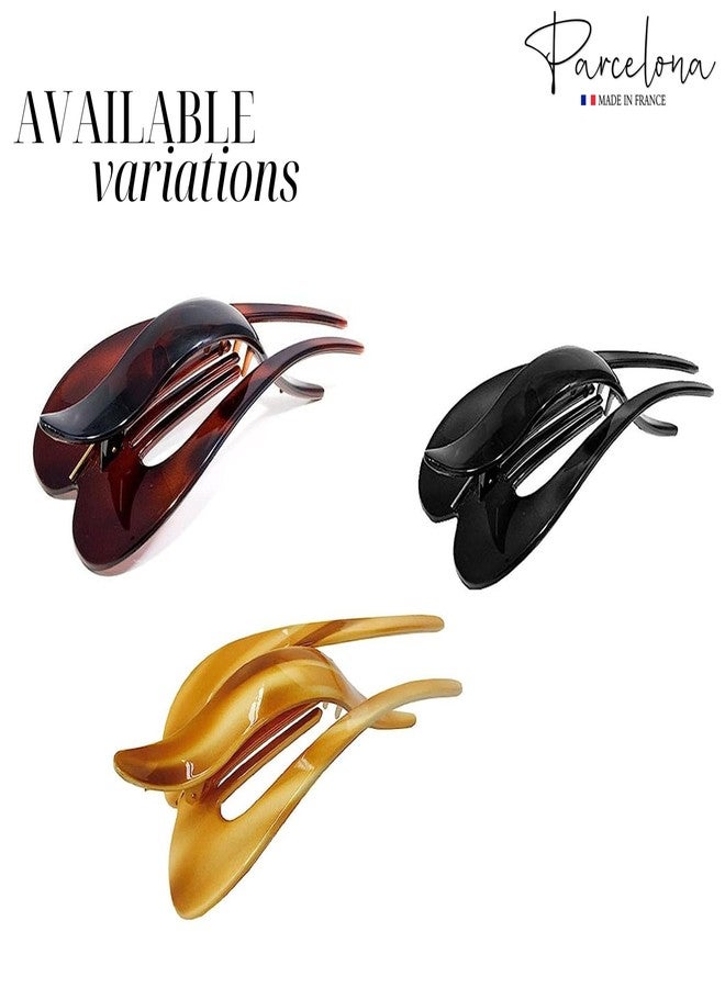 Parcelona French Pelican Shell and Black Celluloid Set of 2 Salon Hinge Hair Claw Clip Slide In Secure Grip Clamp Clutcher - Image 4
