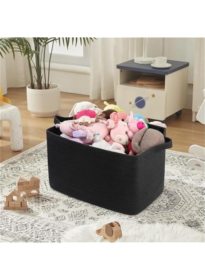 بيوينتي سلة بطانيات كبيرة للغاية من سينكسي، سلة تخزين منسوجة لغرفة المعيشة، تخزين بطانيات الحضانة، سلة تخزين مستطيلة للالعاب والمناشف والملابس المتسخة، 23.6 انش × 16.5 انش × 13.8 انش (اسود) - Image 5